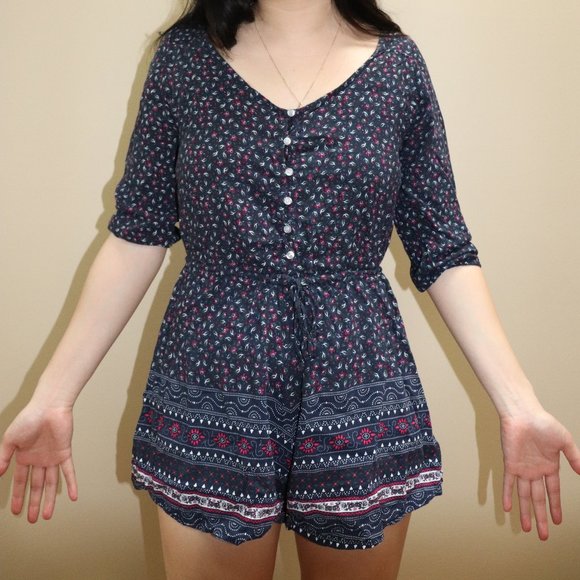Navy Blue Boho Romper - Picture 2 of 3